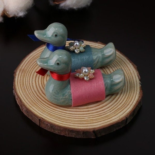 Korean Traditional Ceramic Wedding Geese Set  | Korean Gift  |  Ceramic Geese Miniature | Korean Wedding Gift