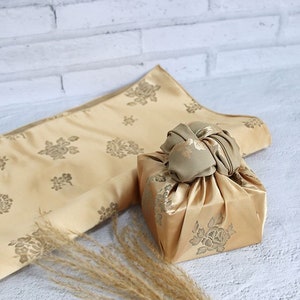 Artsy Bojagi | Premium Floral Single Sided Fabric Gift Wrap in Gold | Furoshiki | Bojagi  | Furoshiki Wrap | Cloth Gift Wrap No. 1010