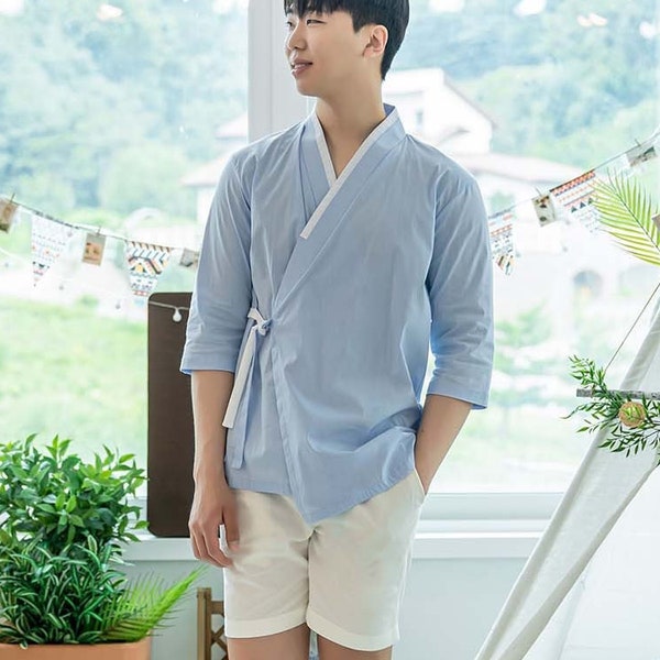 Skyblue Modern Hanbok Shirt for Men | Modern Hanbok | Modern Korean Shirt | Korean Wear | Korean Style | Korean Fashion | Man Jeogori