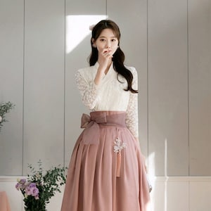 Cream Floral Pattern Modern Hanbok Dress | Hanbok Women | Korean Hanbok | Modern Hanbok Dress | Korean Dresses for Women