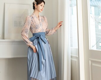 Spring Floral Pattern Modern Hanbok Dress in Pink | Hanbok Women | Korean Hanbok | Modern Hanbok Dress | Korean Dresses for Women