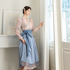 Spring Floral Pattern Modern Hanbok Dress in Pink | Hanbok Women | Korean Hanbok | Modern Hanbok Dress | Korean Dresses for Women