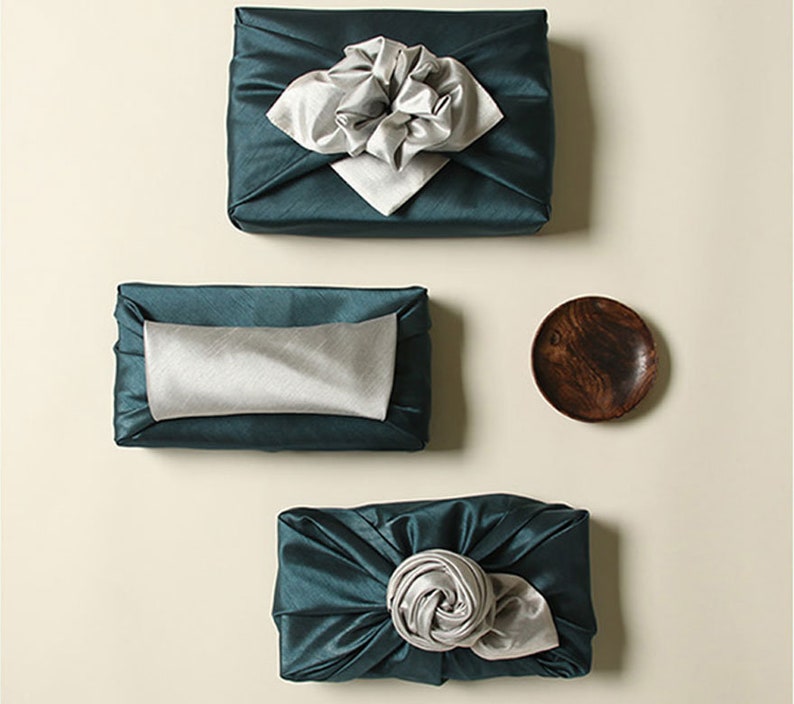 Premium Dark Green & Ivory Bojagi, Furoshiki, Fabric Gift Wrap, Ecofriendly Wrapping, Furoshiki Cloth, Furoshiki Wrap, Cloth Wrap No. 107 image 5