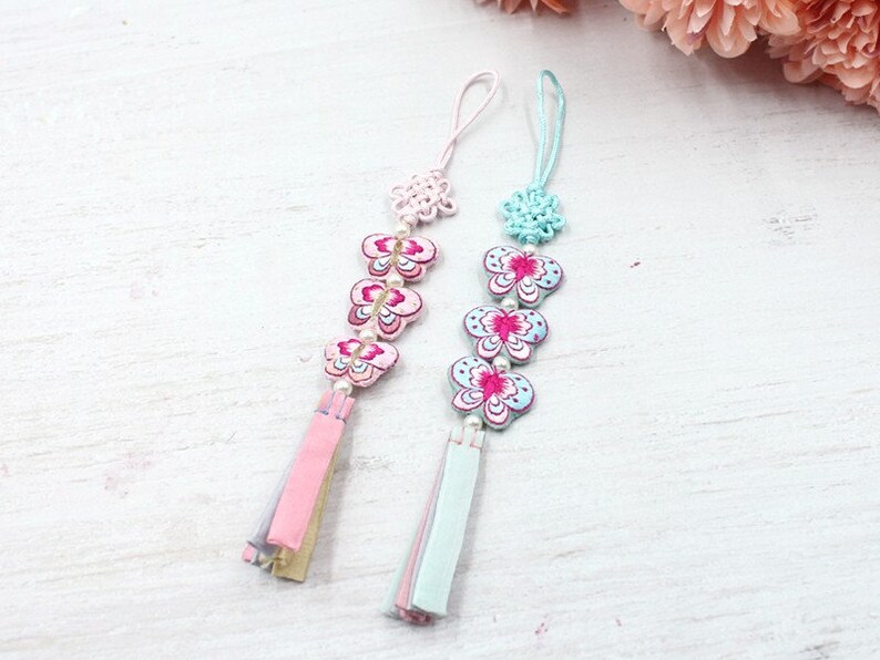 Norigae High Quality Fabric Butterfly 3x Tassel Norigae Bojagi Decoration Hanbok Accessory