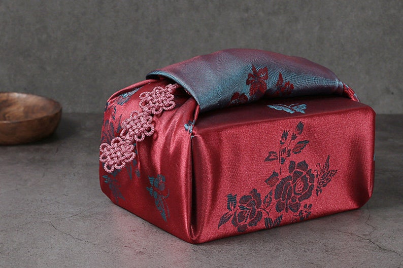 Premium Floral Double Sided Fabric Gift Wrap in Red & Smoke Blue, Bojagi, Furoshiki, Furoshiki Cloth, Furoshiki Wrap, Cloth Gift Wrap image 5