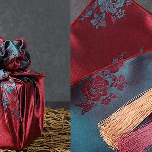 Premium Floral Double Sided Fabric Gift Wrap in Red & Smoke Blue, Bojagi, Furoshiki, Furoshiki Cloth, Furoshiki Wrap, Cloth Gift Wrap image 7