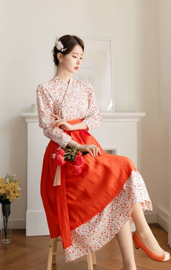 Korean top orange dress