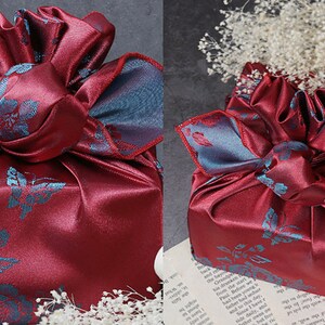 Premium Floral Double Sided Fabric Gift Wrap in Red & Smoke Blue, Bojagi, Furoshiki, Furoshiki Cloth, Furoshiki Wrap, Cloth Gift Wrap image 4