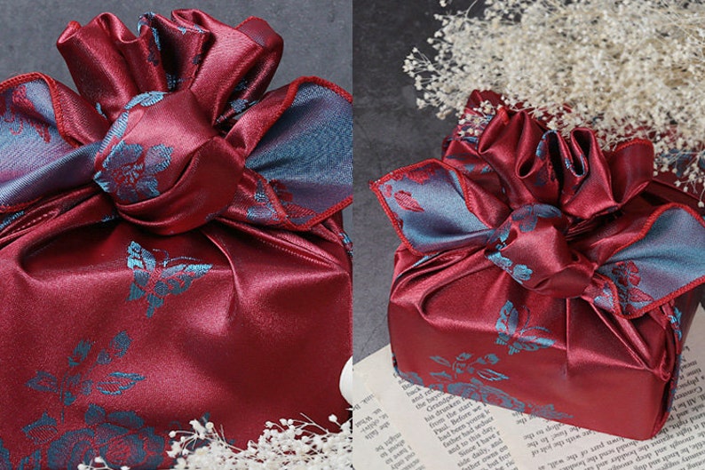 Premium Floral Double Sided Fabric Gift Wrap in Red & Smoke Blue, Bojagi, Furoshiki, Furoshiki Cloth, Furoshiki Wrap, Cloth Gift Wrap image 4