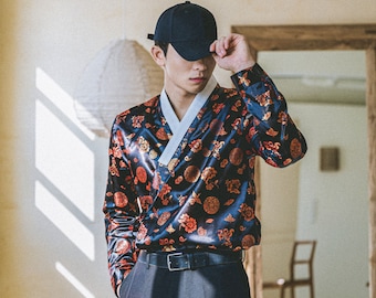 Hwarang Flower Modern Hanbok Shirt For Men | Modern Hanbok | Modern Korean Shirt | Korean Wear | Korean Style | Jeogori | Korean Fashion