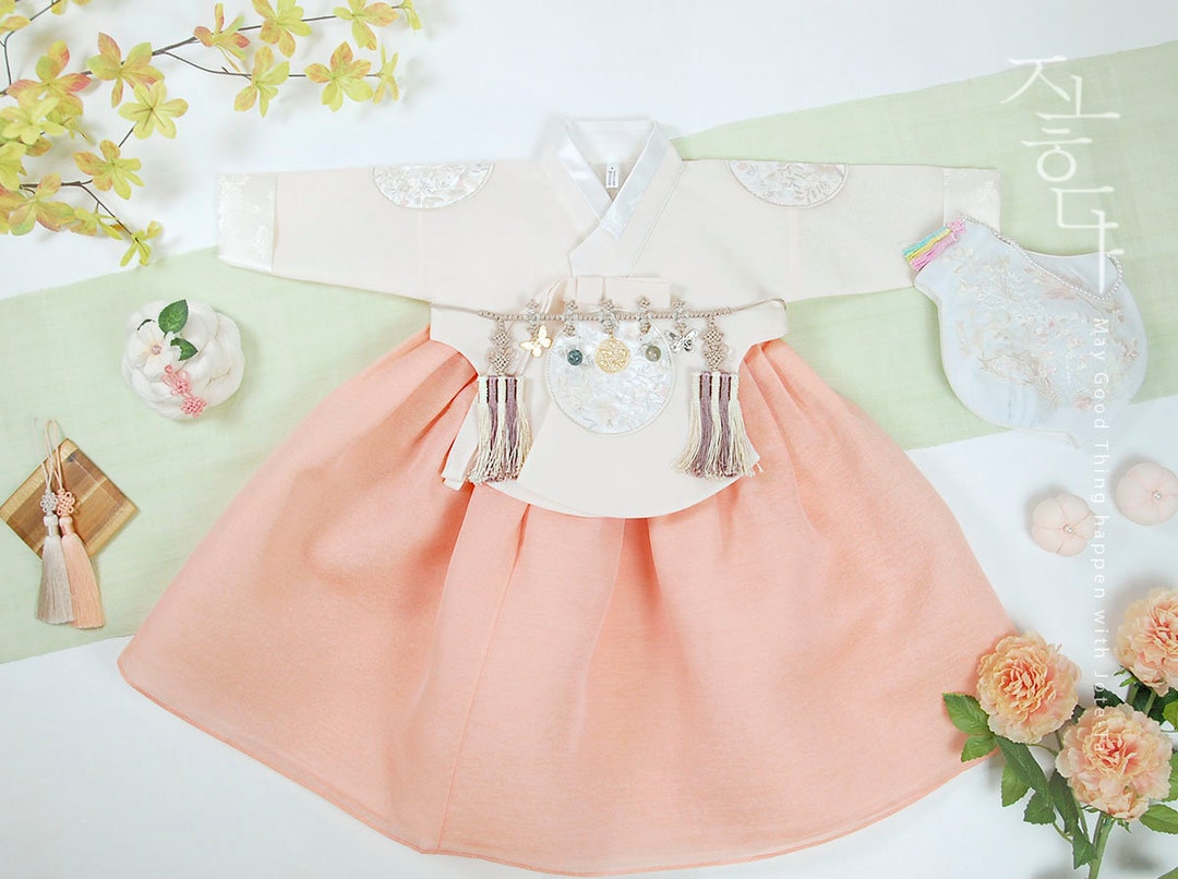 Cute Baby Girl Hanbok Shoes in Orange main image 1
