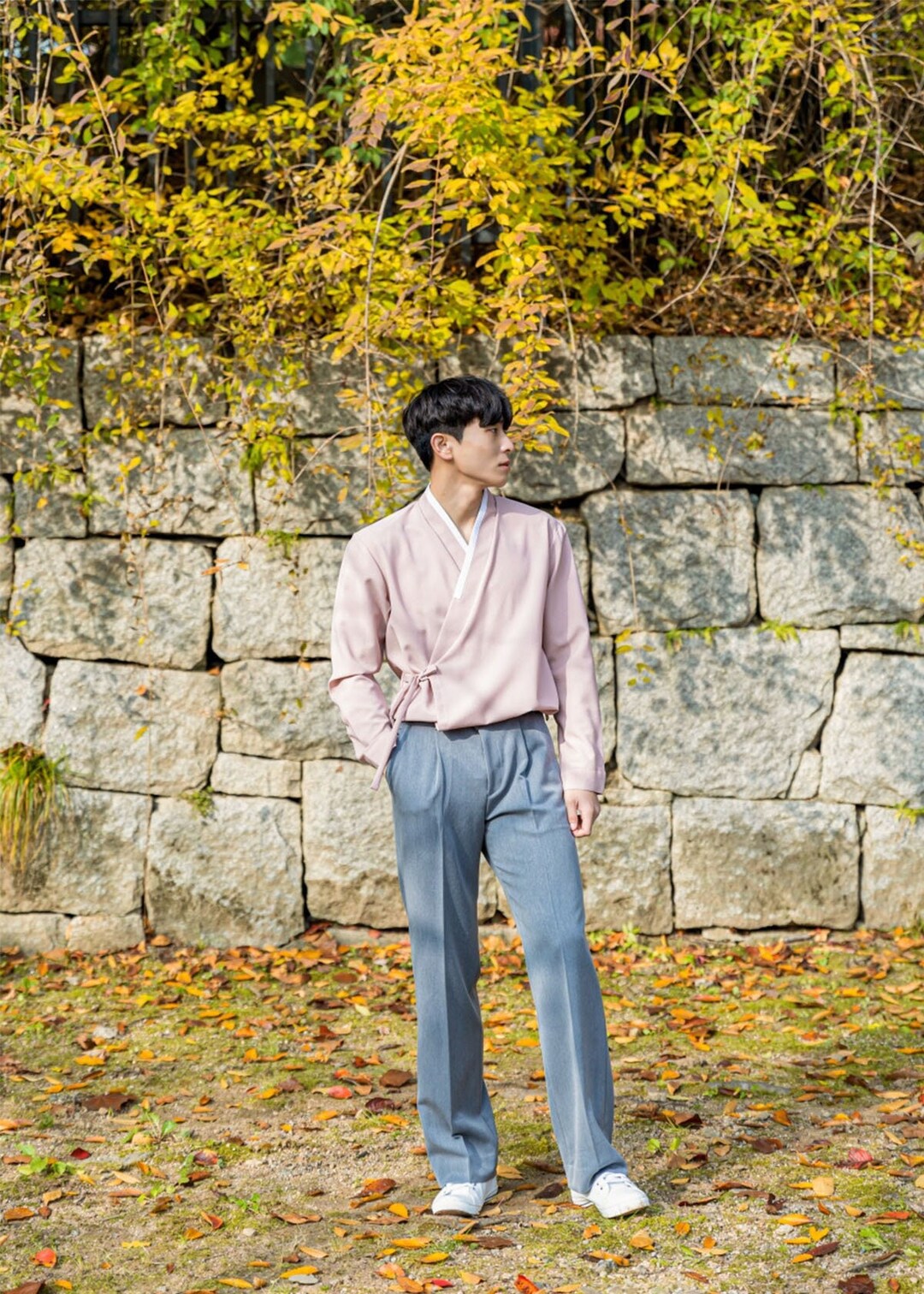 Line Pink Modern Hanbok Shirt for Men Modern Hanbok Modern Korean Shirt