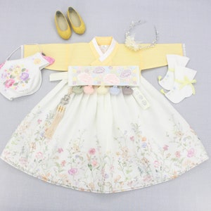 Lemon Yellow Cute Hanbok Girl | 100 Days, 1-13 Y/O, Baby Hanbok Girl | 100 Day Hanbok, Dol Hanbok Girl, Baby Girl First Birthday, Baek il