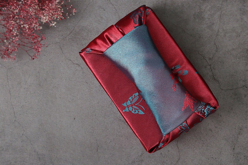 Premium Floral Double Sided Fabric Gift Wrap in Red & Smoke Blue, Bojagi, Furoshiki, Furoshiki Cloth, Furoshiki Wrap, Cloth Gift Wrap image 3