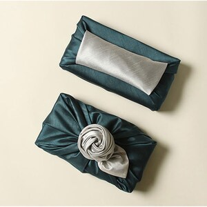 Premium Dark Green & Ivory Bojagi, Furoshiki, Fabric Gift Wrap, Ecofriendly Wrapping, Furoshiki Cloth, Furoshiki Wrap, Cloth Wrap No. 107 image 2