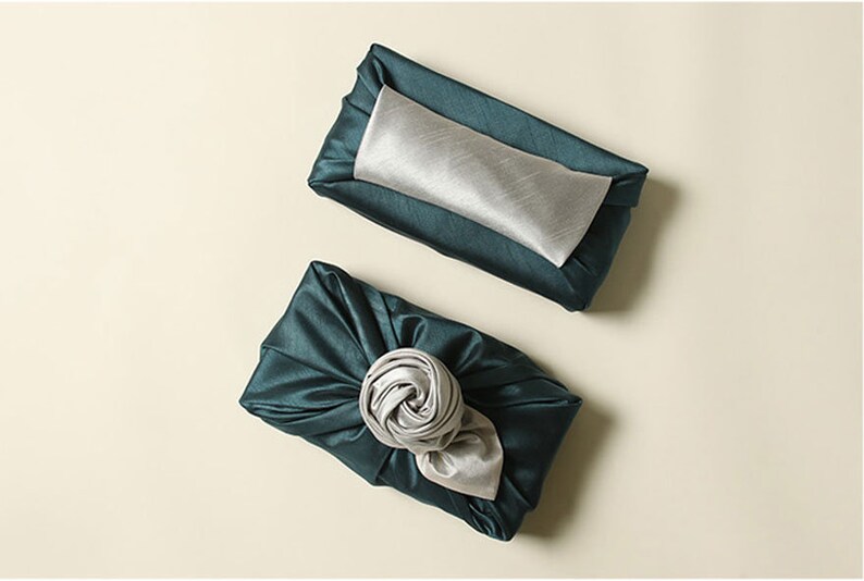 Premium Dark Green & Ivory Bojagi, Furoshiki, Fabric Gift Wrap, Ecofriendly Wrapping, Furoshiki Cloth, Furoshiki Wrap, Cloth Wrap No. 107 image 2