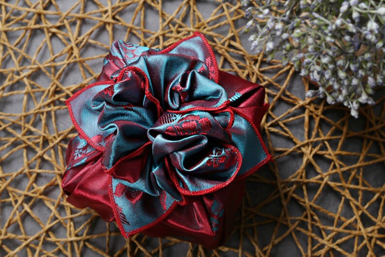 Premium Floral Double Sided Fabric Gift Wrap in Red & Smoke Blue, Bojagi, Furoshiki, Furoshiki Cloth, Furoshiki Wrap, Cloth Gift Wrap image 6