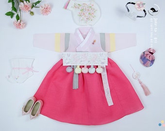 Lovely Hanbok Girl in Hot Pink | 100 Days, 1-10 Y/O, Baby Hanbok Girl | 100 Days, Dol Hanbok Girl, Baek il, Baby Girl First Birthday