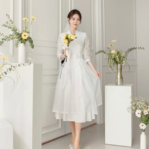 Pure White Modern Hanbok Dress for Self Wedding Hanbok Women Korean ...