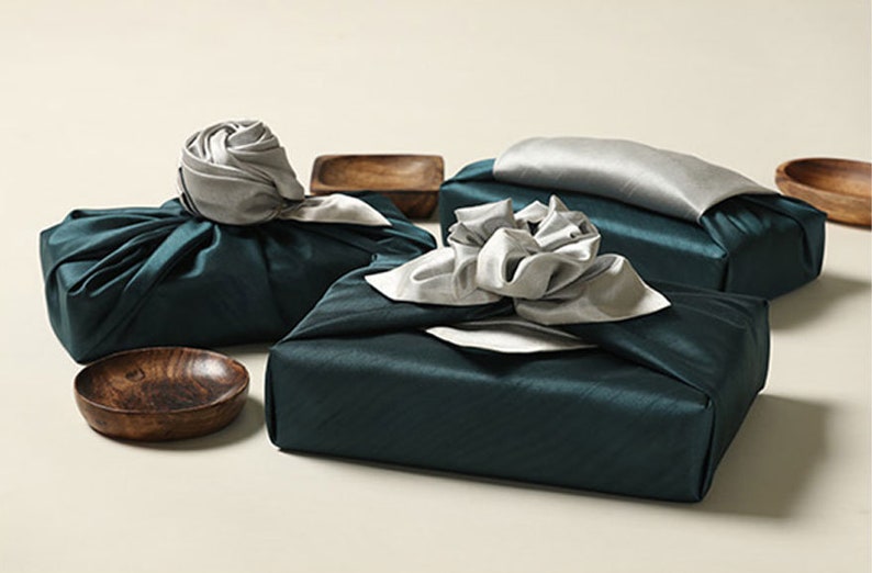 Premium Dark Green & Ivory Bojagi, Furoshiki, Fabric Gift Wrap, Ecofriendly Wrapping, Furoshiki Cloth, Furoshiki Wrap, Cloth Wrap No. 107 image 7