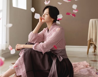 Pink Stripe Modern Hanbok Dress | Hanbok Women | Korean Hanbok | Modern Hanbok Dress | Korean Dresses for Women