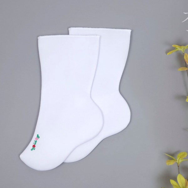 Women Socks Flower Embroidery Traditional Socks White | Female Hanbok Dress Decoration | Traditional Korean Women's Socks Hanbok Accessory