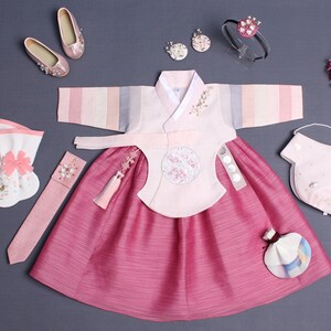 Rose Hanbok Girl | 100 Days, 1-10 Y/O, Baby Hanbok Girl | Girl Hanbok, 100 Days Hanbok, Dol Hanbok Girl, Baby Girl First Birthday, Baek il