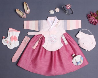 Rose Hanbok Girl | 100 Days, 1-10 Y/O, Baby Hanbok Girl | Girl Hanbok, 100 Days Hanbok, Dol Hanbok Girl, Baby Girl First Birthday, Baek il