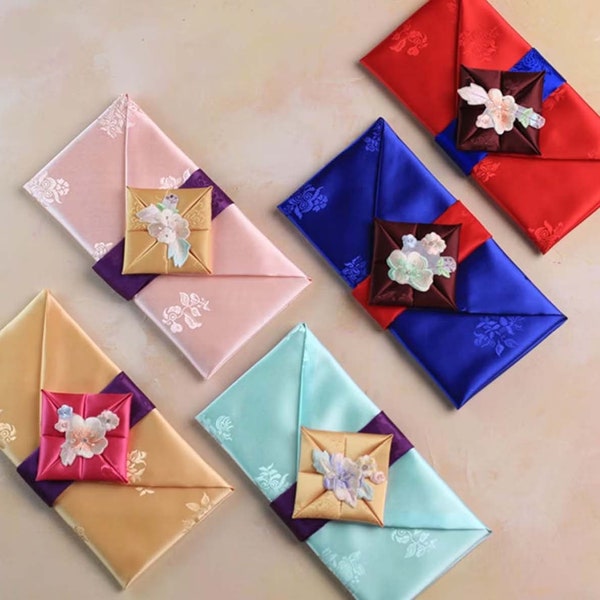 Floral Silk Korean Money Envelope (5 Colors) | Bojagi Fabric | Quality Fabric Envelope Made in Korea | Korean Envelope | Korean Wedding Gift