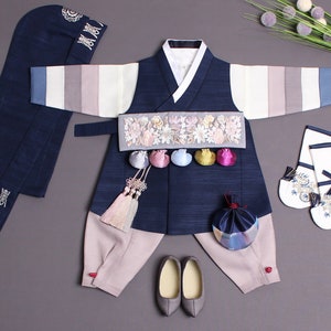 Baby Hanbok Boy 100 Prince Dol Baby Boy 100 Hanbok in Deep Navy 100 Days Hanbok Dolbok & Baekil Baek-il image 1