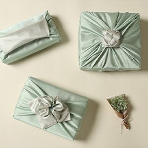 Pastel Green & Ivory Premium Fabric Gift Wrap, Bojagi, Furoshiki, Ecofriendly Wrapping, Furoshiki Cloth, Furoshiki Wrap No. 112