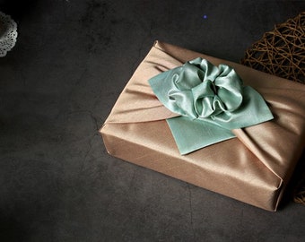 Green & Beige Premium Fabric Gift Wrap, Bojagi, Furoshiki, Fabric Gift Wrap, Ecofriendly Wrapping, Furoshiki Cloth, Furoshiki Wrap No. 404