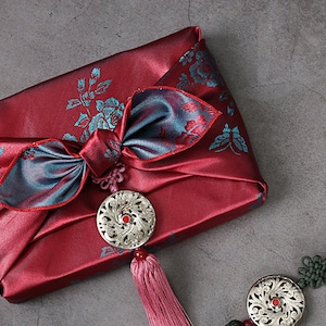 Premium Floral Double Sided Fabric Gift Wrap in Red & Smoke Blue, Bojagi, Furoshiki, Furoshiki Cloth, Furoshiki Wrap, Cloth Gift Wrap