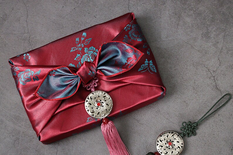 Premium Floral Double Sided Fabric Gift Wrap in Red & Smoke Blue, Bojagi, Furoshiki, Furoshiki Cloth, Furoshiki Wrap, Cloth Gift Wrap image 1
