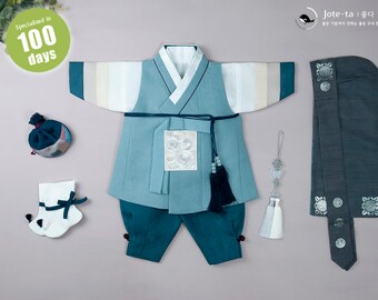 Adorable Prince in Skyblue 100 Days Baby Boy Hanbok | Baekil Hanbok | 100Days Baby Hanbok | Korean 100 Days