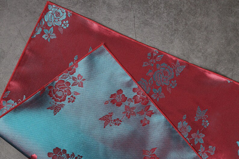 Premium Floral Double Sided Fabric Gift Wrap in Red & Smoke Blue, Bojagi, Furoshiki, Furoshiki Cloth, Furoshiki Wrap, Cloth Gift Wrap image 2