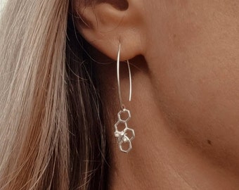 Bee Earrings Dangle, Silver, Gold, Honey Bee on a Honeycomb Earrings, Personalized Bumble Bee Themed Gifts, Insect Jewelry, Minimalist