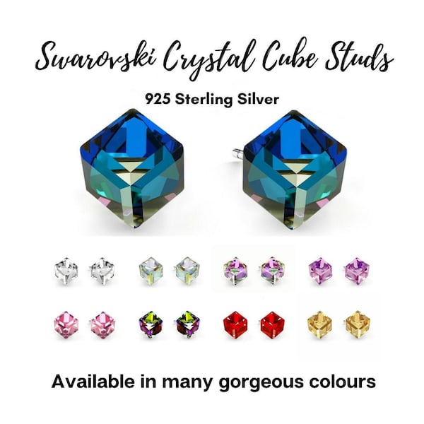 Boucles d’oreilles SWAROVSKI Crystal Cube Studs, 4mm, Argent Sterling 925, Minimaliste Tiny Cute Dainty Delicate Studs, Cadeau personnalisé de Noël