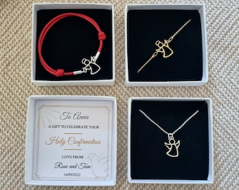 Confirmation gifts for girls & boys; Personalized, Baptism, First communion; Angel Necklace Bracelet Gold, Sterling Silver, Women, Teenager