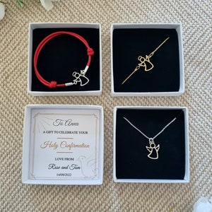 Confirmation gifts for girls & boys; Personalized, Baptism, First communion; Angel Necklace Bracelet Gold, Sterling Silver, Women, Teenager
