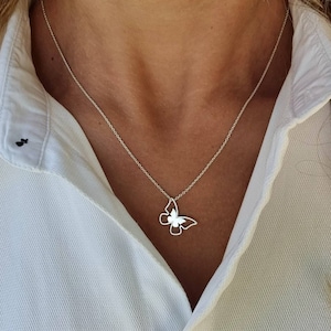 Collier papillon en argent sterling, délicat simple délicat minimaliste, pour femme pour baby shower maman petite amie filles cadeau de Noël bijoux
