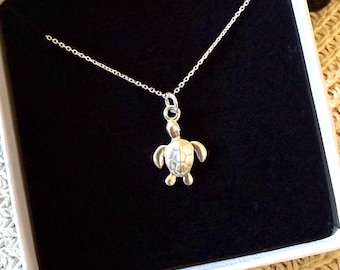 Turtle Pendant Necklace, Sterling Silver 925, Beach Anklet Bracelet, Ocean Jewelry, Cute Dainty Turtle for Girls Boys, Summer Coastal Gift