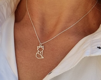 Fox Necklace Sterling Silver 925 For Women For Girls, Origami Fox Pendant, Minimalist Dainty Tiny Cat Lover Gift, Cute Fox Baby Fox Jewelry