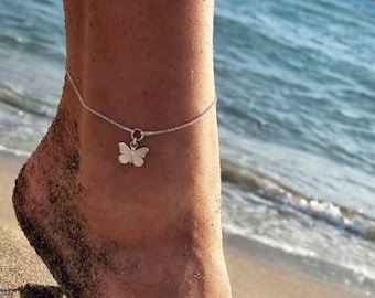 Butterfly Anklet, Sterling silver anklet, personalized dainty chain bracelet for women, Summer Beach Gift for BFF Friend Mom Daughter