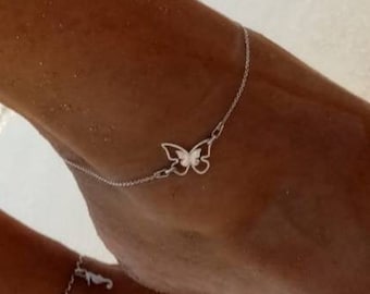 Butterfly Anklet Bracelet Necklace  ~ Silver 925 ~ Cute Dainty Minimalist ~ Handmade in Italy ~  Summer Beach Jewelry Friend Girlfriend Gift