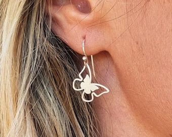 Butterfly Earrings Dangle, Sterling Silver, Rose Gold, Long Dainty Simple Minimalist, For Women Girls Mom Girlfriend birthday Jewelry Gift