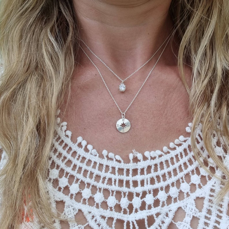 Small Compass Necklace Women Gold Compass Pendant Sterling Etsy