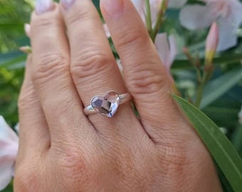 Crystal Heart Ring: Red, Light Pink, Fuchsia| Sterling silver love ring| Pink crystal promise ring| Heart shaped ring for women| adjustable