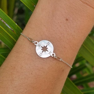 Kompass Armband für Frauen, Sterling Silber 925, Neubeginn Armband Geschenk, Koordinaten Armband, Nordstern Armband, Abschluss Geschenk