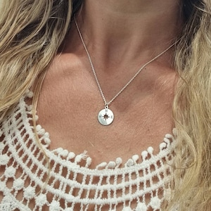Small Compass Necklace Women, Gold Compass Pendant, Sterling Silver, North Star Necklace, Coordinates, College Student Gift, Graduation Gift